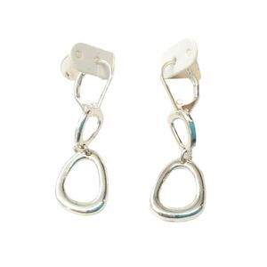 Vintage Double Oval Link Dangle Earrings Sterling Silver Plated Lever Back